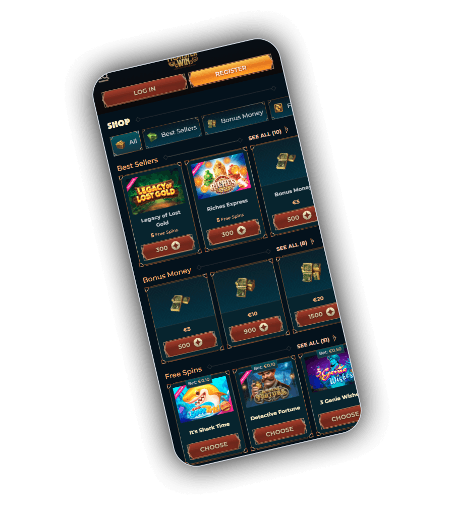 MonsterWin Casino Bonus Shop with free spins and bonus money items