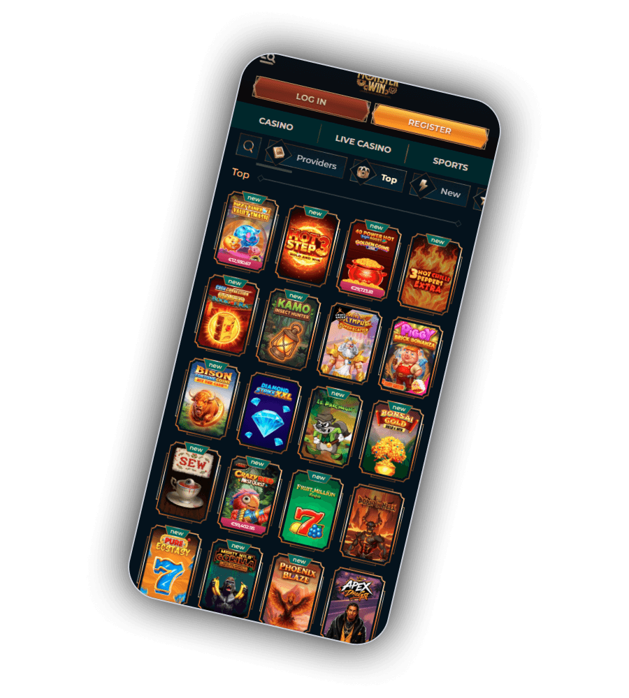 MonsterWin Casino games lobby with top slot titles